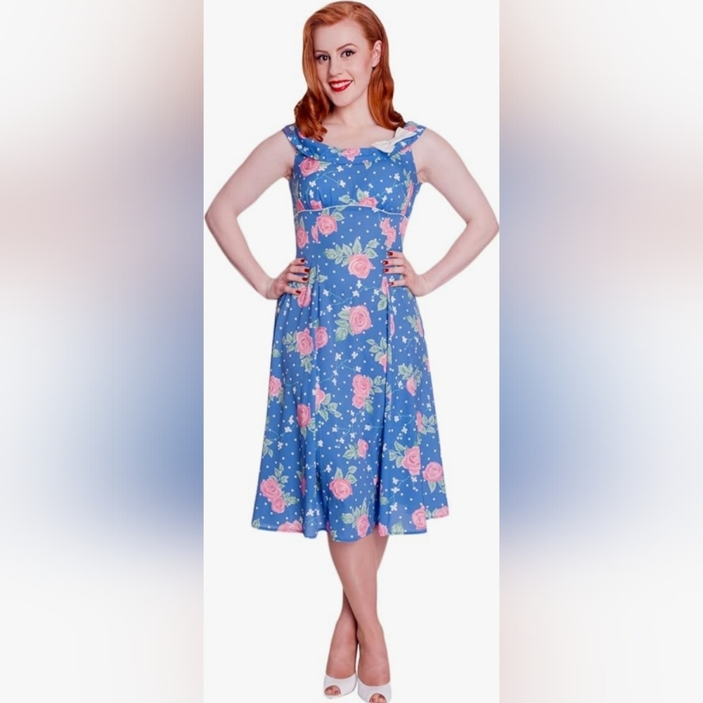 Hell Bunny Vixen Retro Rose Dress, VGUC, Size M